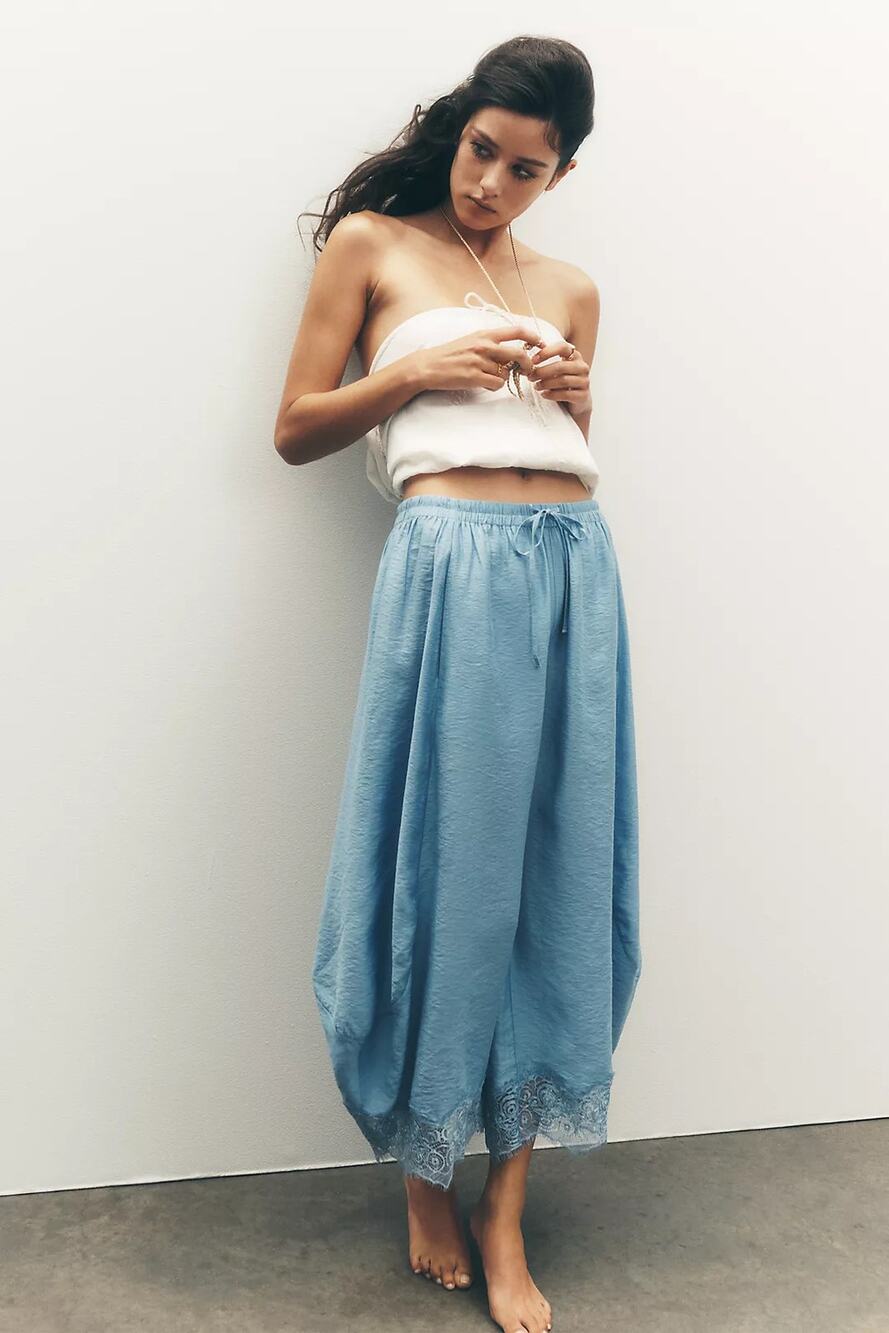 Anthropologie Reverie Lace-Trim Tapered Pants